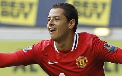 Javier Hernandez celebrates scoring for Manchester United